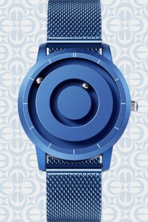 Blue watch with mesh strap design