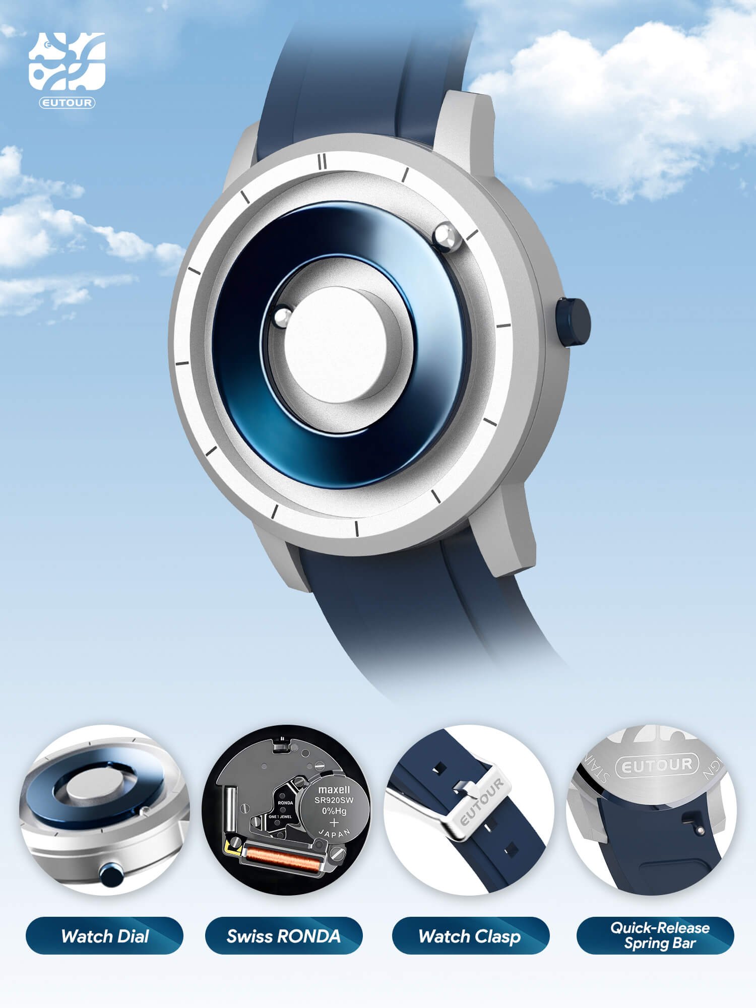 5ATM magnetic watch - EUTOUR E024-M, view 9