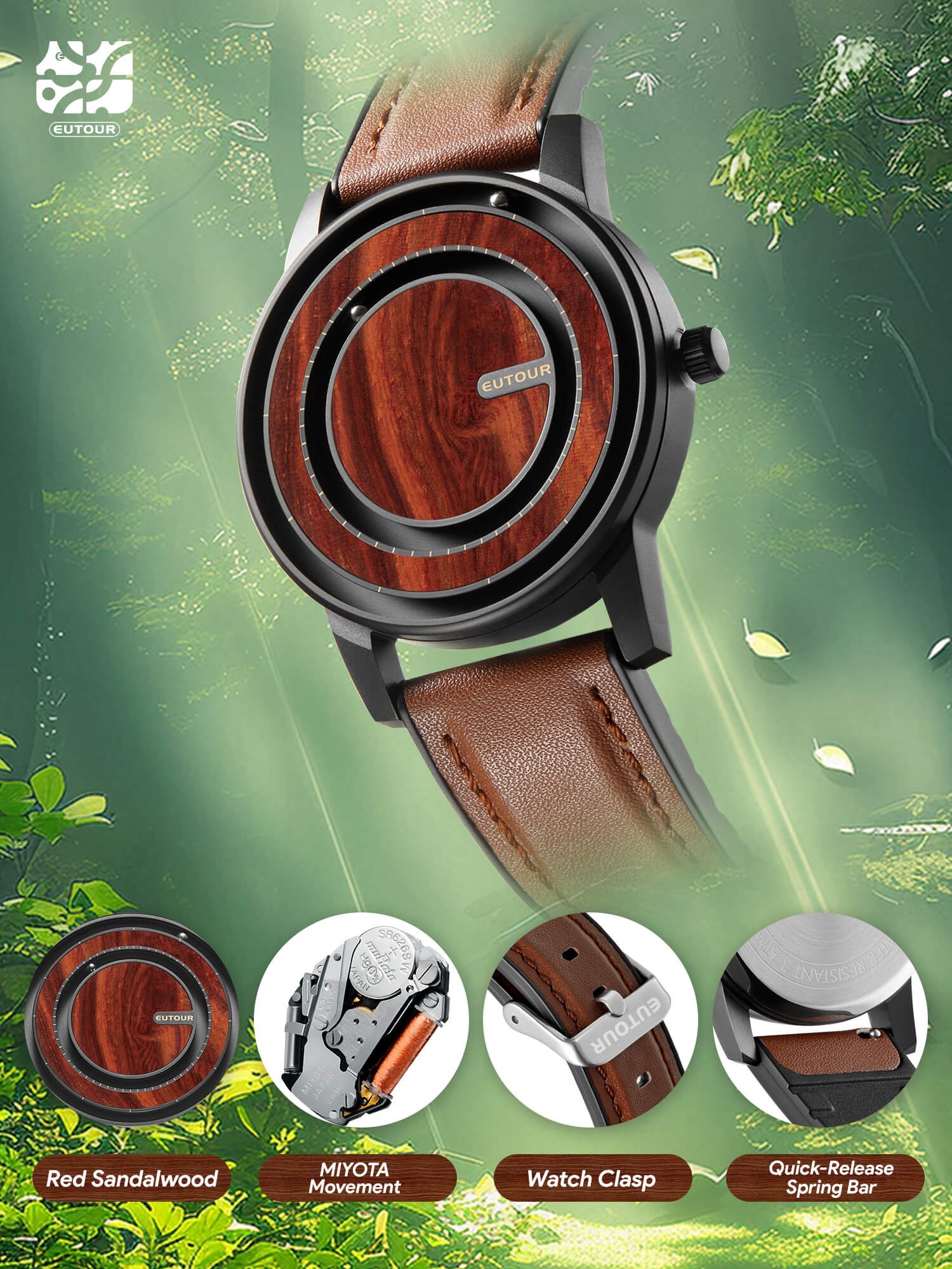 nature series wooden watch specifications and materials - EUTOUR U056
