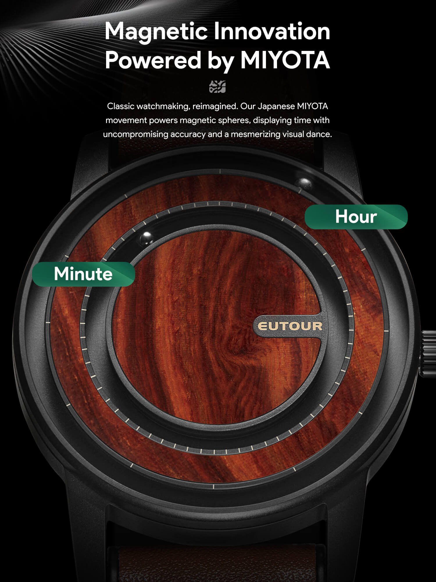 How to read the time on the EUTOUR U056 nature series wooden watch